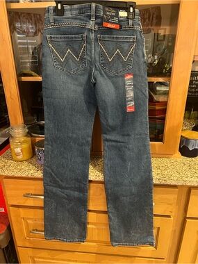 Wrangler Dark Blue Straight Leg Jeans with Contrast Back Stitching